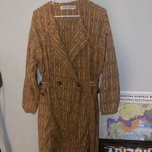 Free People Tan Patterned Double-Breasted Midi Dress or Coat